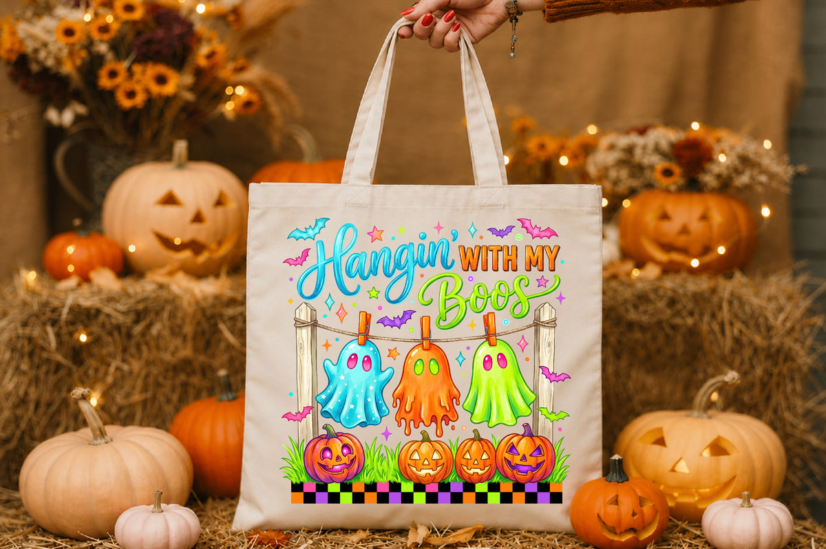 Hangin' With My Boos Neon Halloween Ghosts PNG
