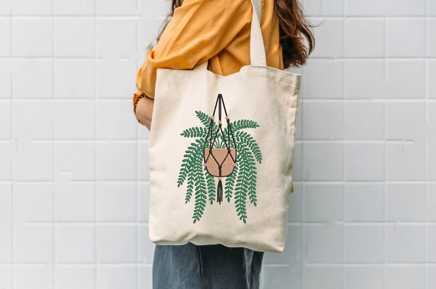 Hanging Potted Plant Embroidery Design – Cute Botanical Machine Embroidery Pattern, Hanging Plant Floral Embroidery Design
