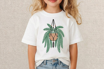 Hanging Potted Plant Embroidery Design – Cute Botanical Machine Embroidery Pattern, Hanging Plant Floral Embroidery Design