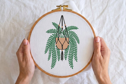 Hanging Potted Plant Embroidery Design – Cute Botanical Machine Embroidery Pattern, Hanging Plant Floral Embroidery Design