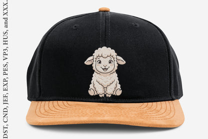 Happy Baby Sheep Embroidery Design – Cute Smiling Lamb Machine Embroidery Pattern, Adorable Farm Animal Embroidery Design