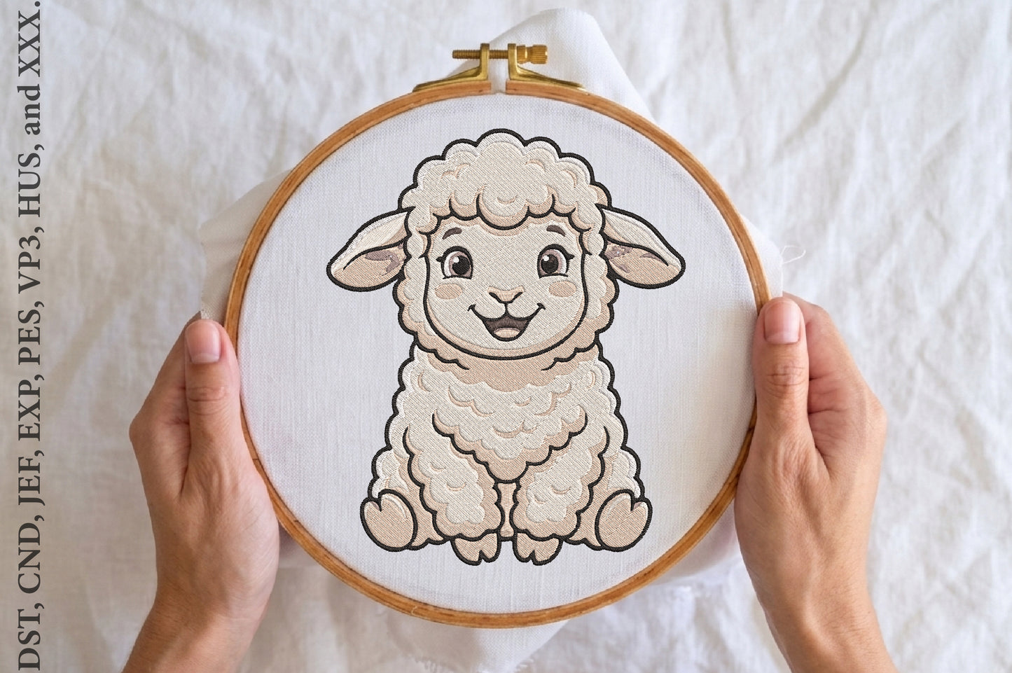 Happy Baby Sheep Embroidery Design – Cute Smiling Lamb Machine Embroidery Pattern, Adorable Farm Animal Embroidery Design