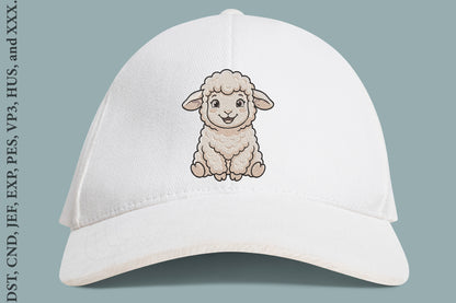 Happy Baby Sheep Embroidery Design – Cute Smiling Lamb Machine Embroidery Pattern, Adorable Farm Animal Embroidery Design