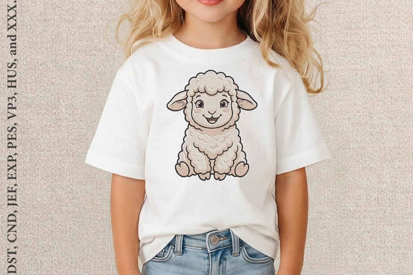 Happy Baby Sheep Embroidery Design – Cute Smiling Lamb Machine Embroidery Pattern, Adorable Farm Animal Embroidery Design