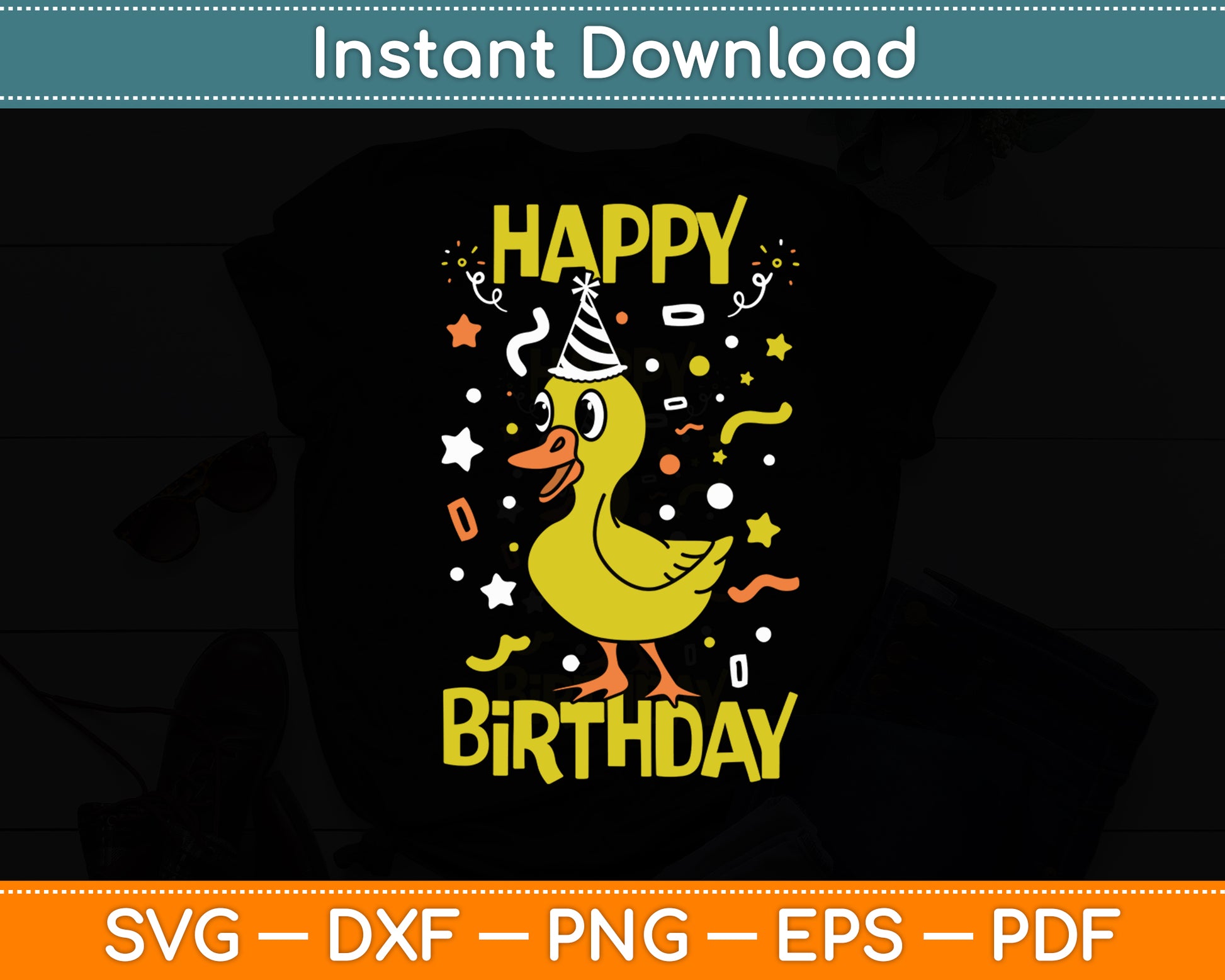 Happy Birthday Duck Svg Png Dxf Digital Cutting File