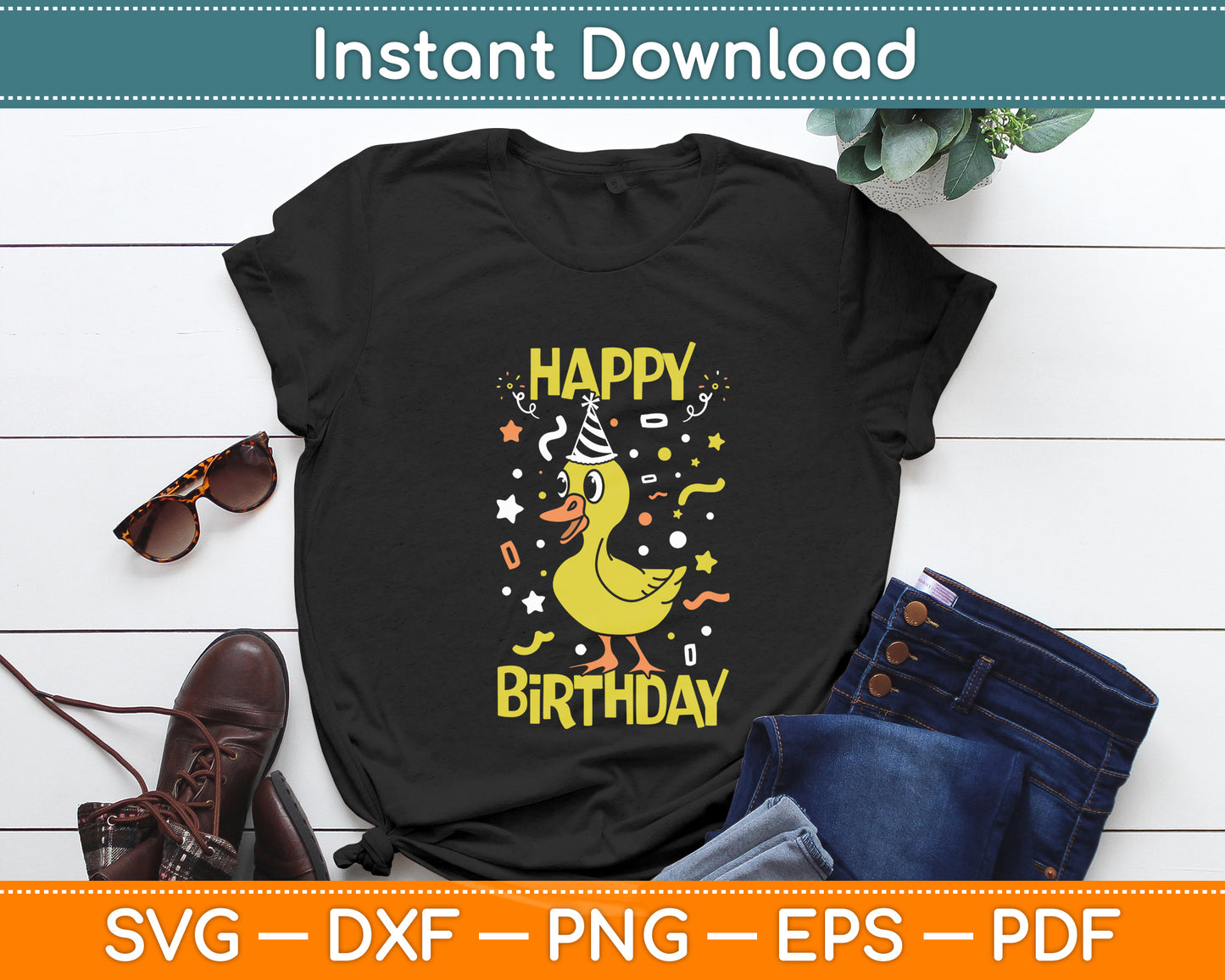Happy Birthday Duck Svg Png Dxf Digital Cutting File