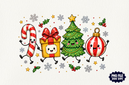 Happy Christmas Characters PNG Cute Christmas Sublimation