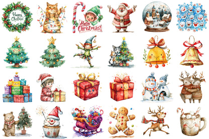 Happy Christmas Clipart Hand Drawn Cute Holiday PNG Bundle
