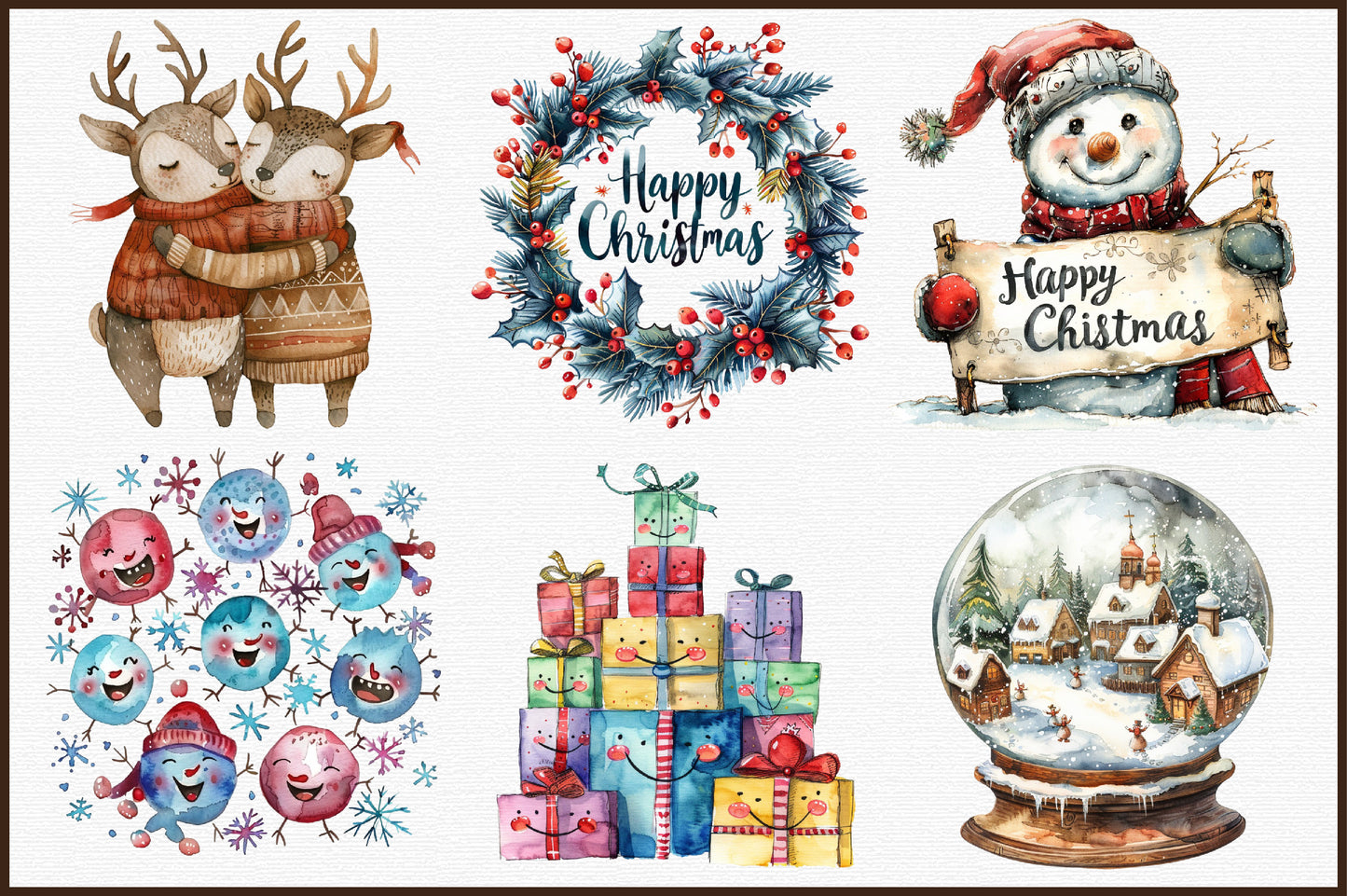 Happy Christmas Clipart Hand Drawn Cute Holiday PNG Bundle