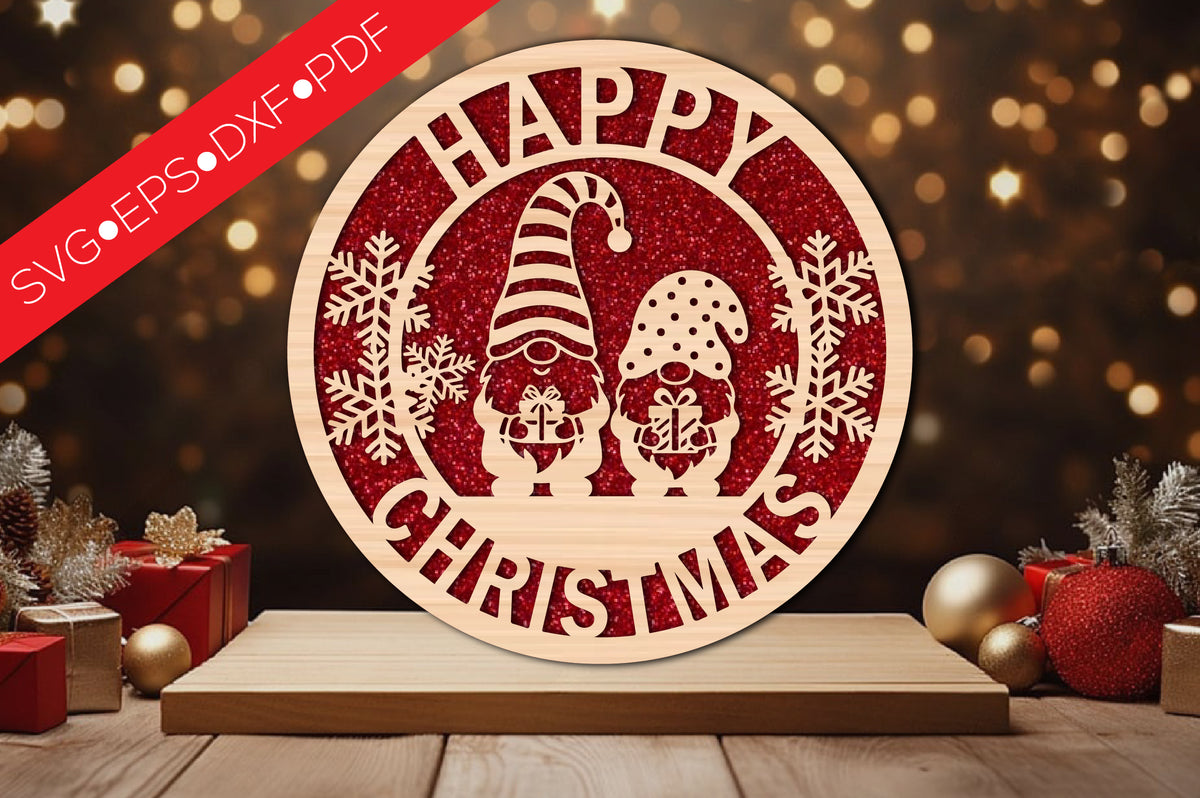 Happy Christmas Gnome SVG Laser Cut