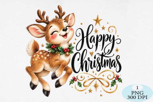 Happy Christmas Reindeer PNG