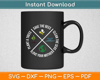 Happy Earth Day Plant Trees Clean Seas Save Bees Fun Science Svg Digital Cutting File