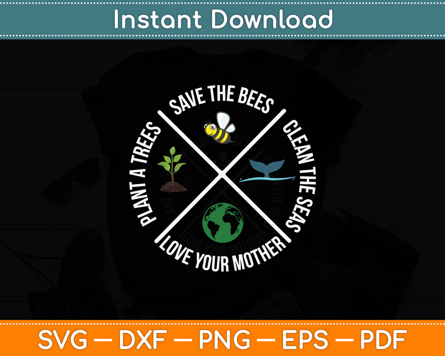 Happy Earth Day Plant Trees Clean Seas Save Bees Fun Science Svg Digital Cutting File