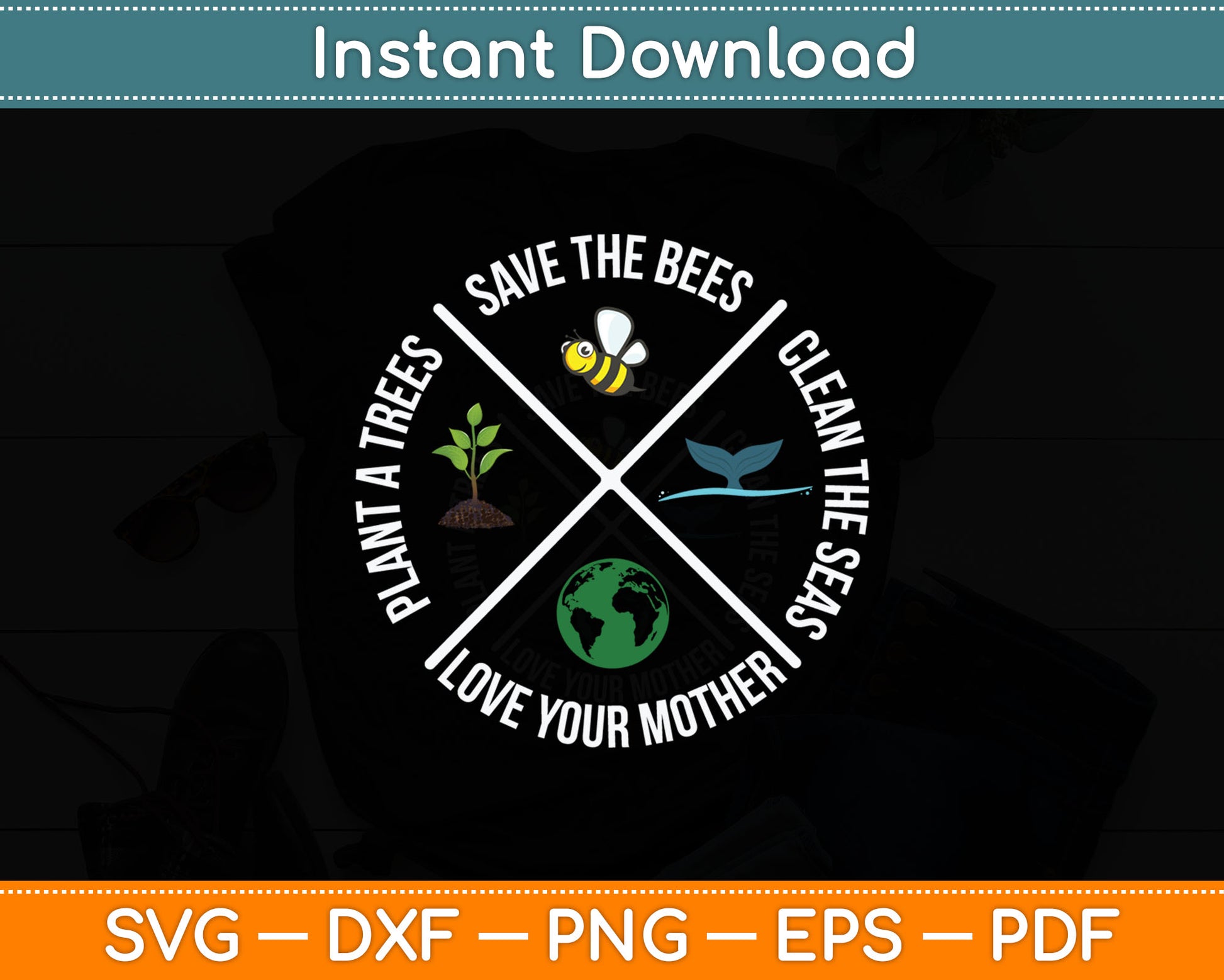 Happy Earth Day Plant Trees Clean Seas Save Bees Fun Science Svg Digital Cutting File