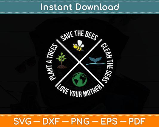 Happy Earth Day Plant Trees Clean Seas Save Bees Fun Science Svg Digital Cutting File