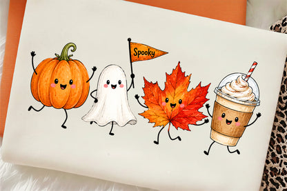 Happy Fall Doodle PNG Pumpkin Ghost Maple Leaf Coffee Autumn Clipart