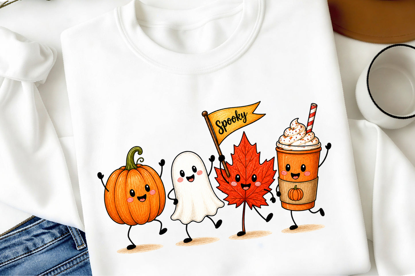 Happy Fall Doodle PNG Autumn Pumpkin Leaves Cute Fall Sublimation