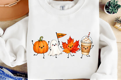 Happy Fall Doodle PNG Pumpkin Ghost Maple Leaf Coffee Autumn Clipart