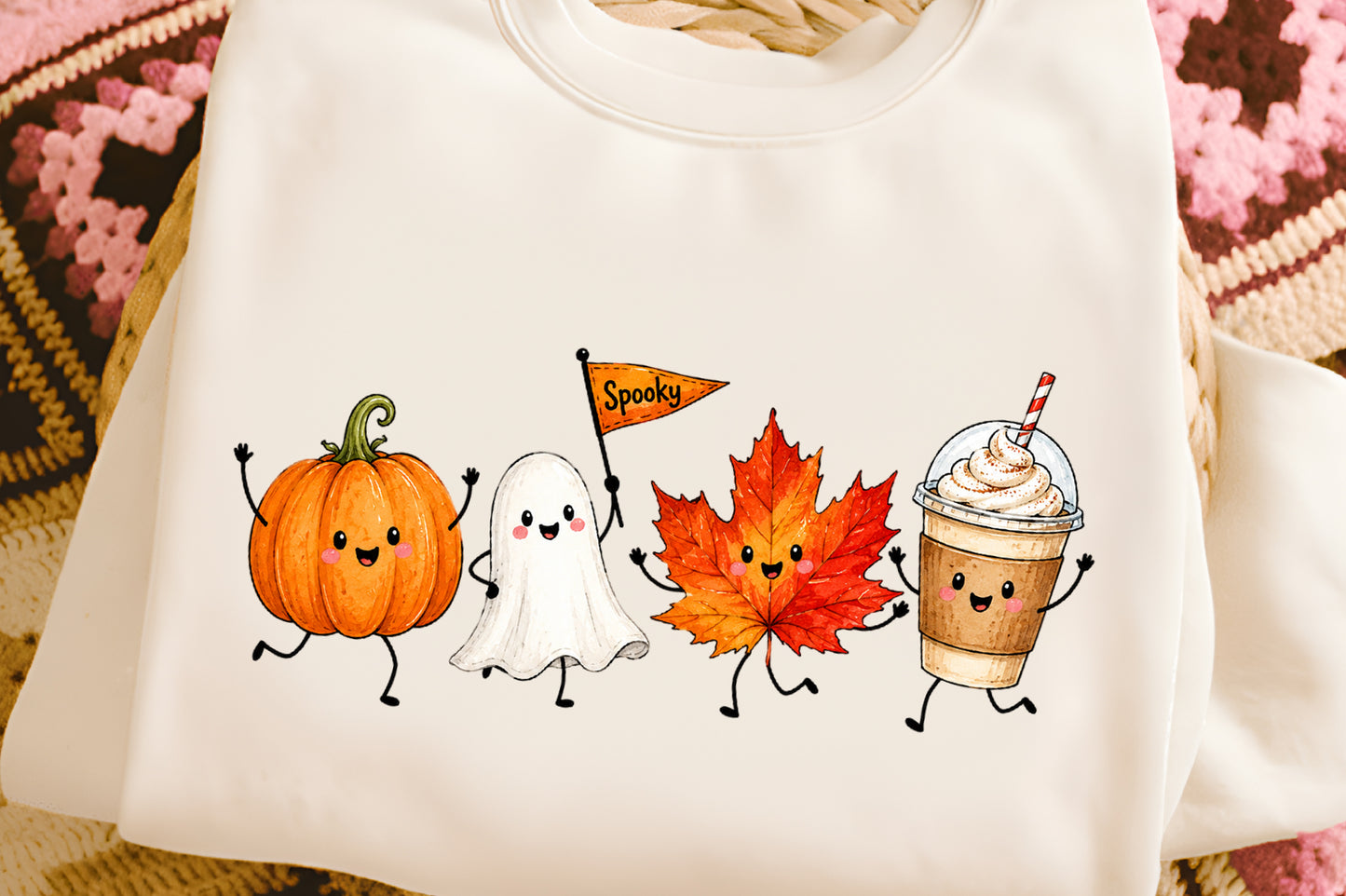 Happy Fall Doodle PNG Pumpkin Ghost Maple Leaf Coffee Autumn Clipart