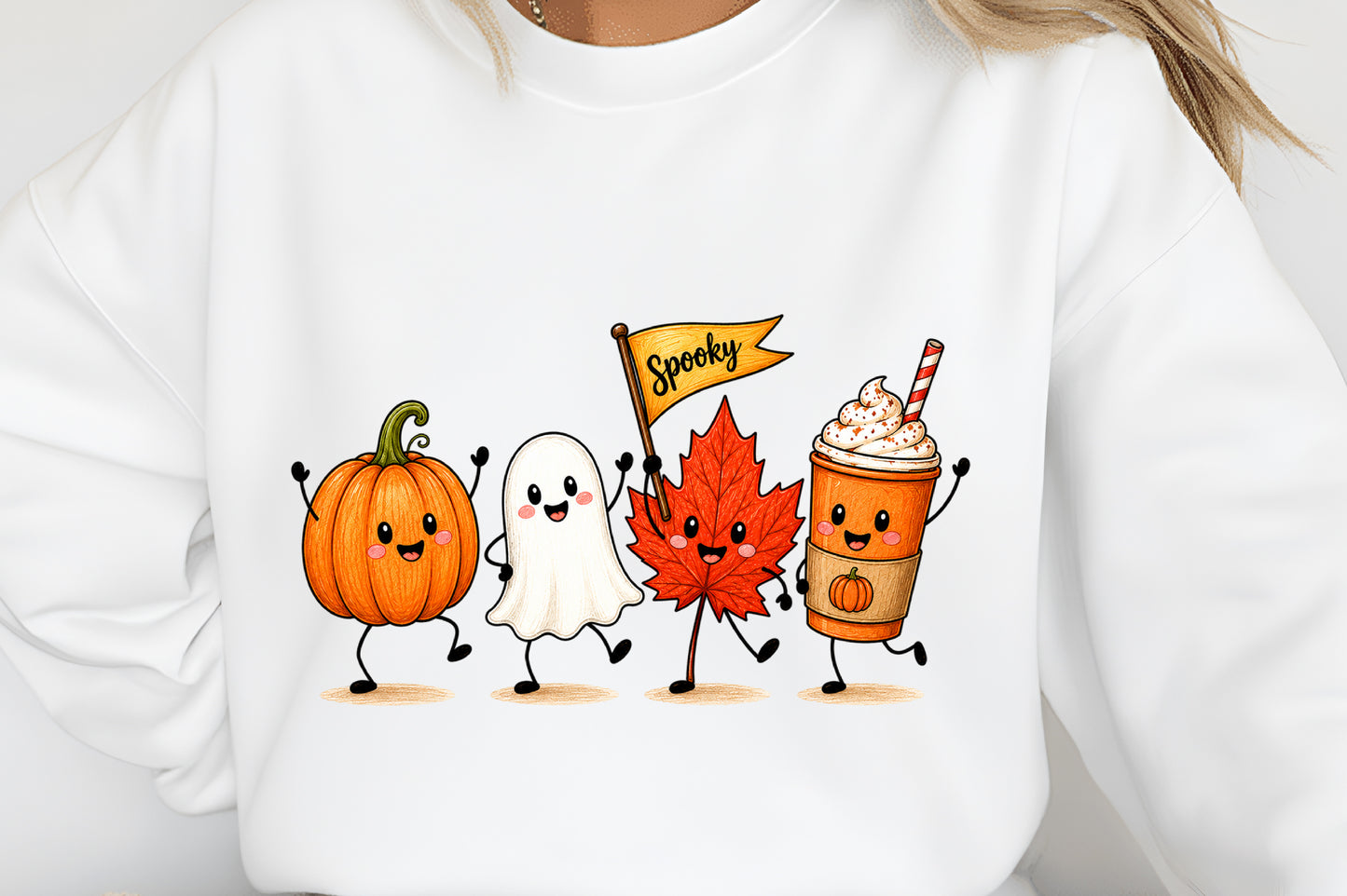 Happy Fall Doodle PNG Autumn Pumpkin Leaves Cute Fall Sublimation