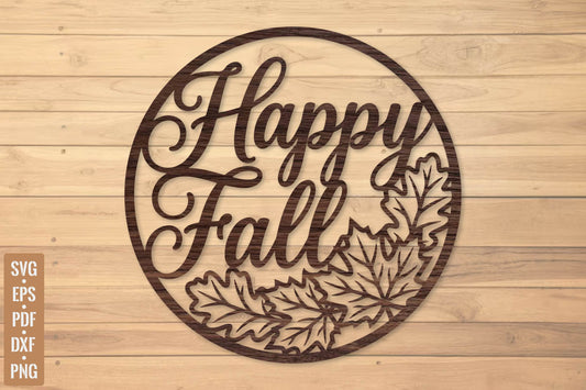 Happy Fall Wall Art Laser Cut SVG, Autumn Leaves Wood Sign, Fall Home Decor Cut File