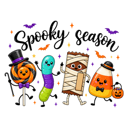 Spooky Season Halloween PNG | Cute Candy Halloween Characters, Lollipop, Worm, Mummy & Candy Corn Clipart | Sublimation Design