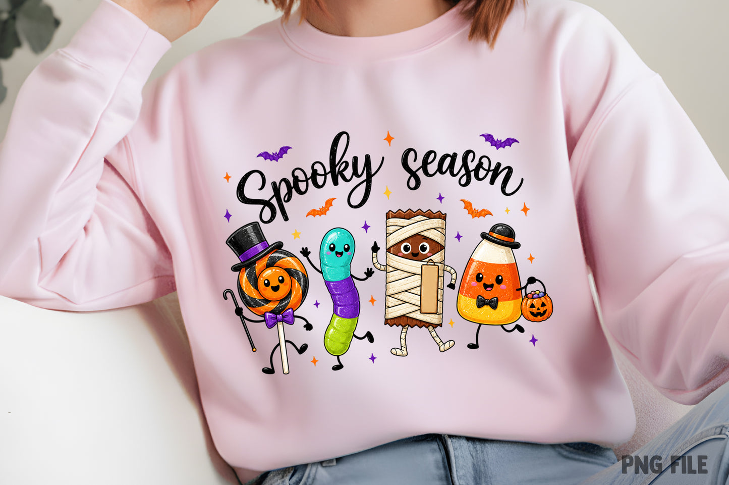 Spooky Season Halloween PNG | Cute Candy Halloween Characters, Lollipop, Worm, Mummy & Candy Corn Clipart | Sublimation Design