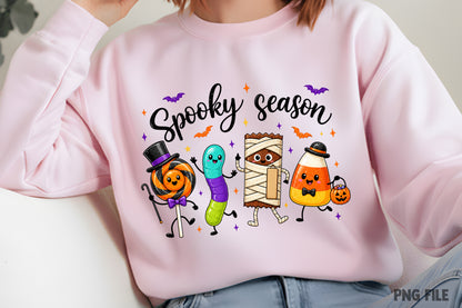 Spooky Season Halloween PNG | Cute Candy Halloween Characters, Lollipop, Worm, Mummy & Candy Corn Clipart | Sublimation Design