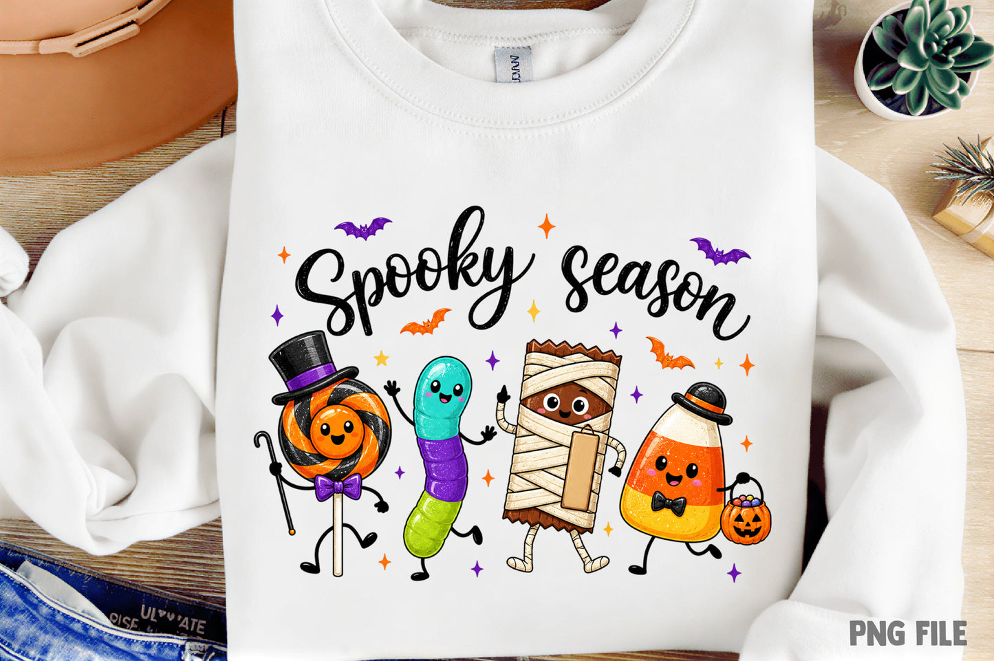 Spooky Season Halloween PNG | Cute Candy Halloween Characters, Lollipop, Worm, Mummy & Candy Corn Clipart | Sublimation Design
