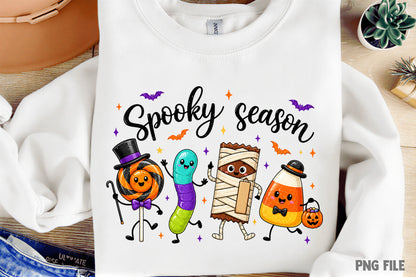 Spooky Season Halloween PNG | Cute Candy Halloween Characters, Lollipop, Worm, Mummy & Candy Corn Clipart | Sublimation Design