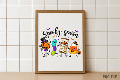 Spooky Season Halloween PNG | Cute Candy Halloween Characters, Lollipop, Worm, Mummy & Candy Corn Clipart | Sublimation Design