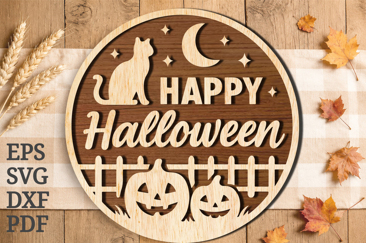 Happy Halloween Cat Sign SVG