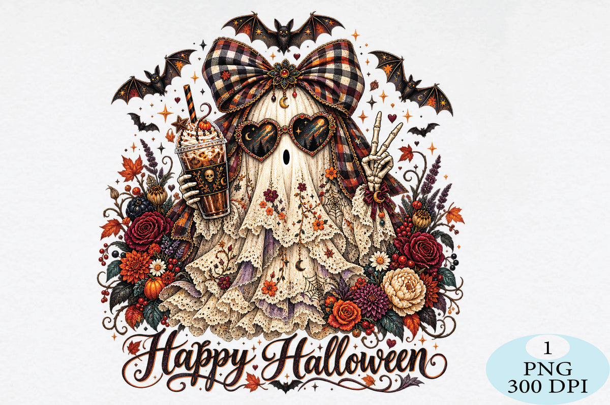 Happy Halloween Ghost Coffee PNG
