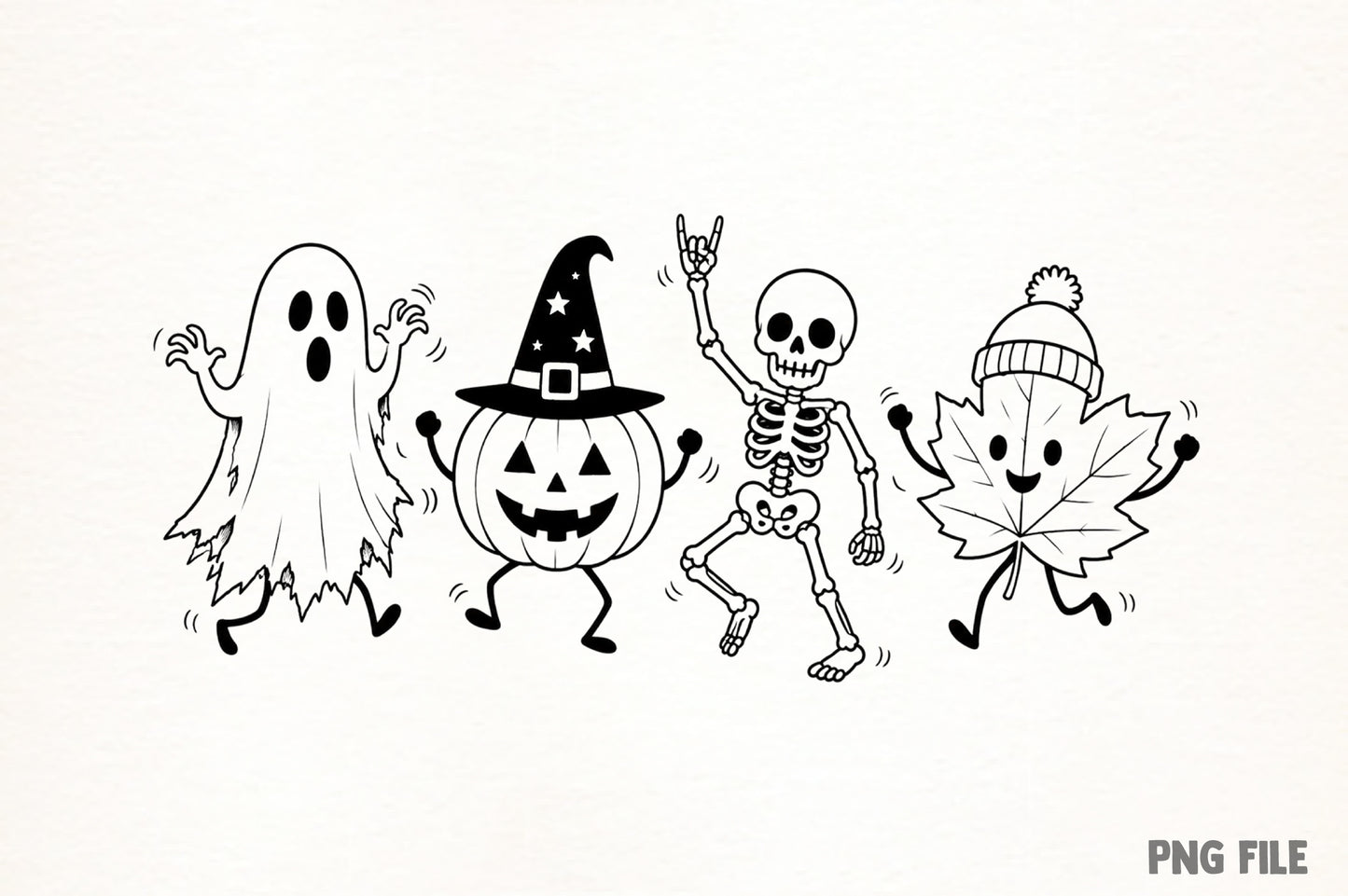 Happy Halloween Doodle PNG | Cute Ghost Pumpkin Skeleton & Fall Leaf Clipart | Spooky Halloween Graphic
