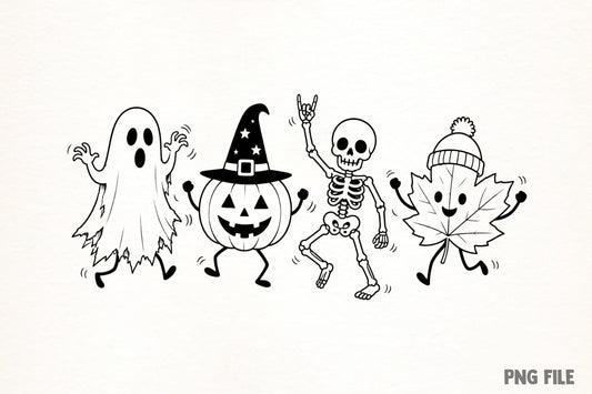 Happy Halloween Doodle PNG | Cute Ghost Pumpkin Skeleton & Fall Leaf Clipart | Spooky Halloween Graphic