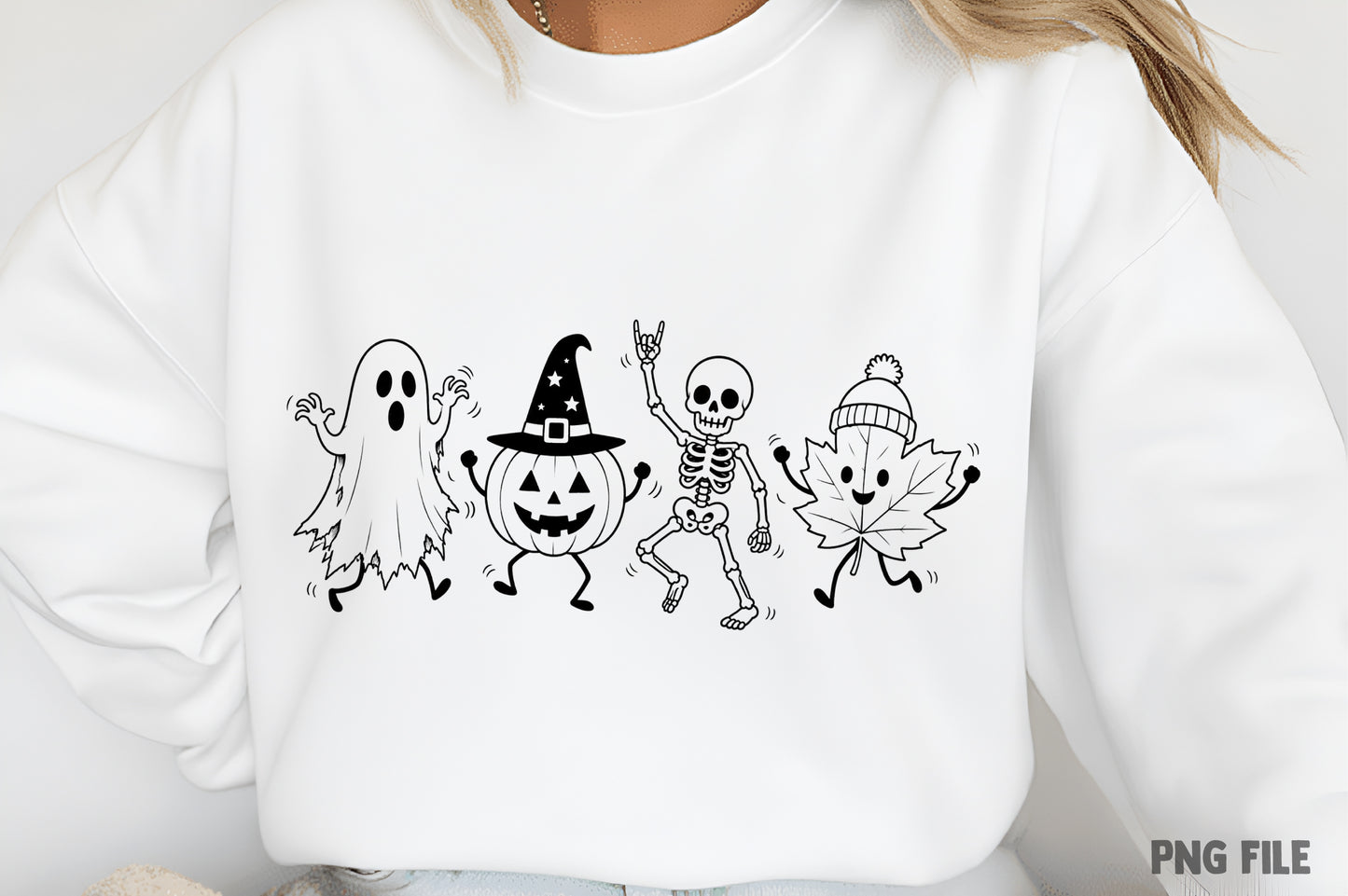 Happy Halloween Doodle PNG | Cute Ghost Pumpkin Skeleton & Fall Leaf Clipart | Spooky Halloween Graphic