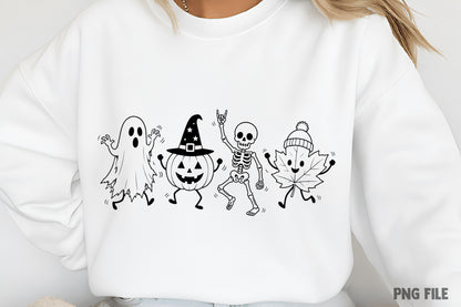 Happy Halloween Doodle PNG | Cute Ghost Pumpkin Skeleton & Fall Leaf Clipart | Spooky Halloween Graphic
