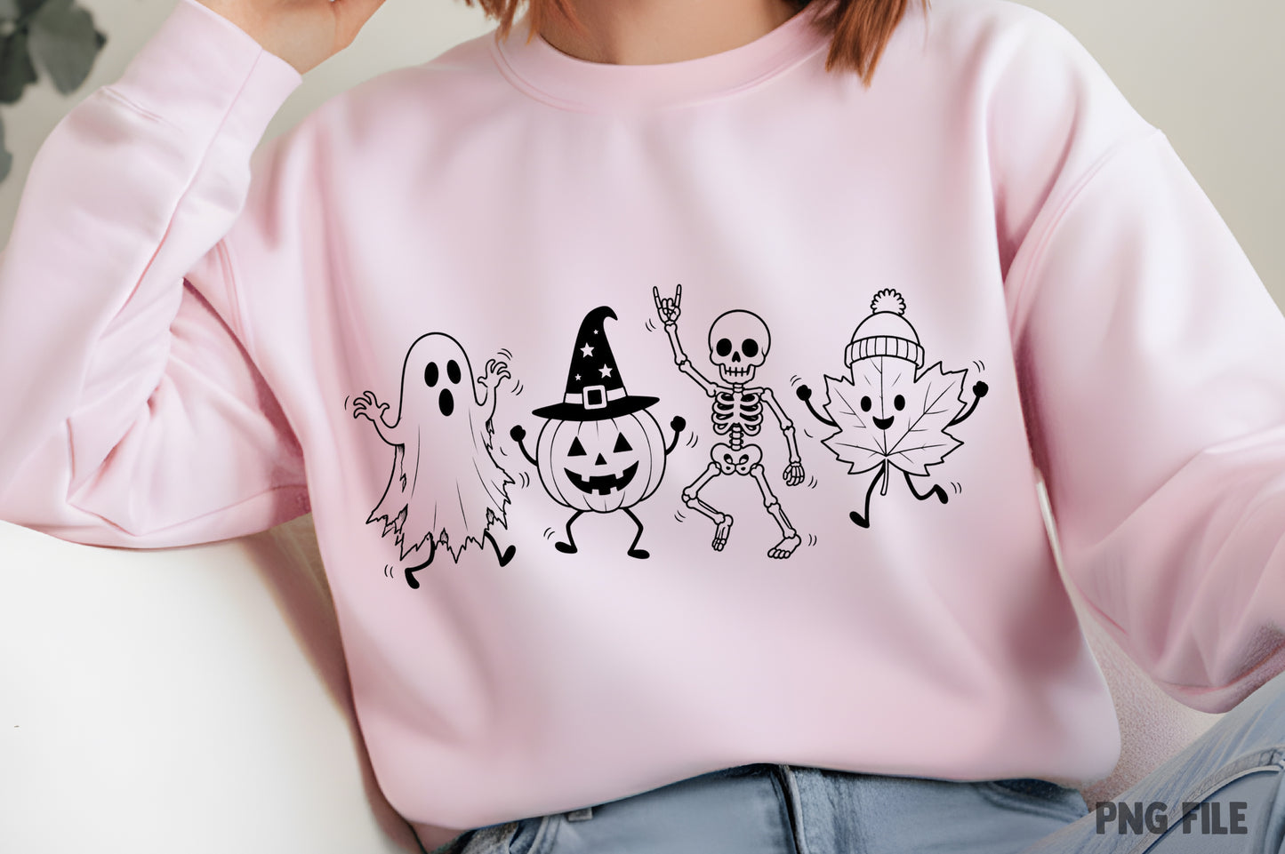 Happy Halloween Doodle PNG | Cute Ghost Pumpkin Skeleton & Fall Leaf Clipart | Spooky Halloween Graphic