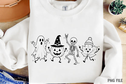 Happy Halloween Doodle PNG | Cute Ghost Pumpkin Skeleton & Fall Leaf Clipart | Spooky Halloween Graphic