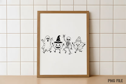 Happy Halloween Doodle PNG | Cute Ghost Pumpkin Skeleton & Fall Leaf Clipart | Spooky Halloween Graphic