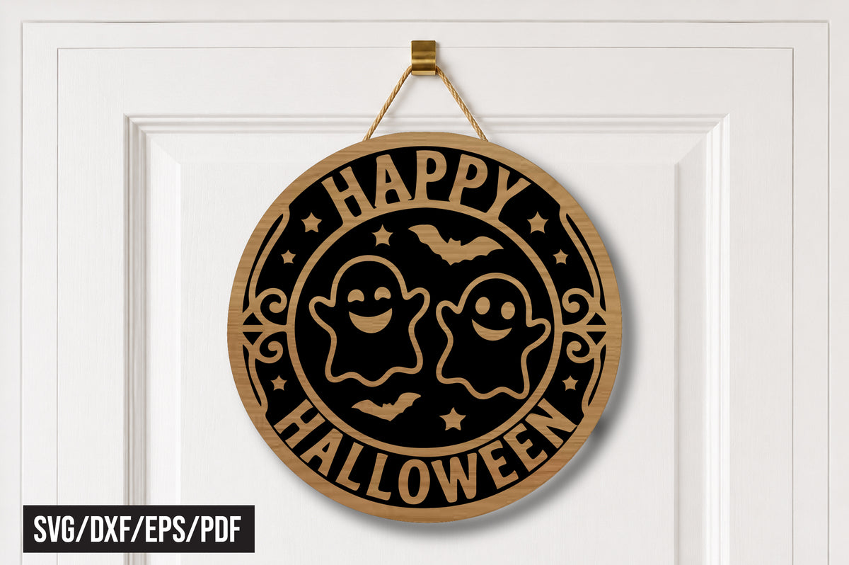 Happy Halloween Ghost Round Door Hanger SVG