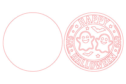Happy Halloween Ghost Round Door Hanger SVG