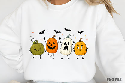 Happy Halloween Pumpkin PNG | Cute Pumpkin Ghost Bat Doodle Clipart | Spooky Fall Halloween Graphic