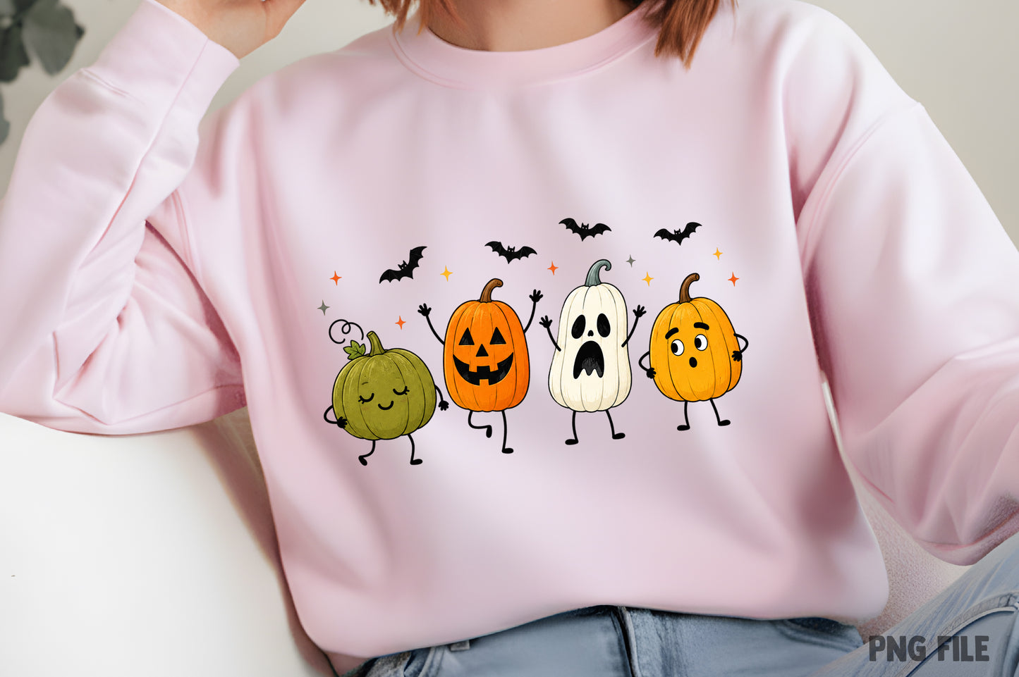 Happy Halloween Pumpkin PNG | Cute Pumpkin Ghost Bat Doodle Clipart | Spooky Fall Halloween Graphic