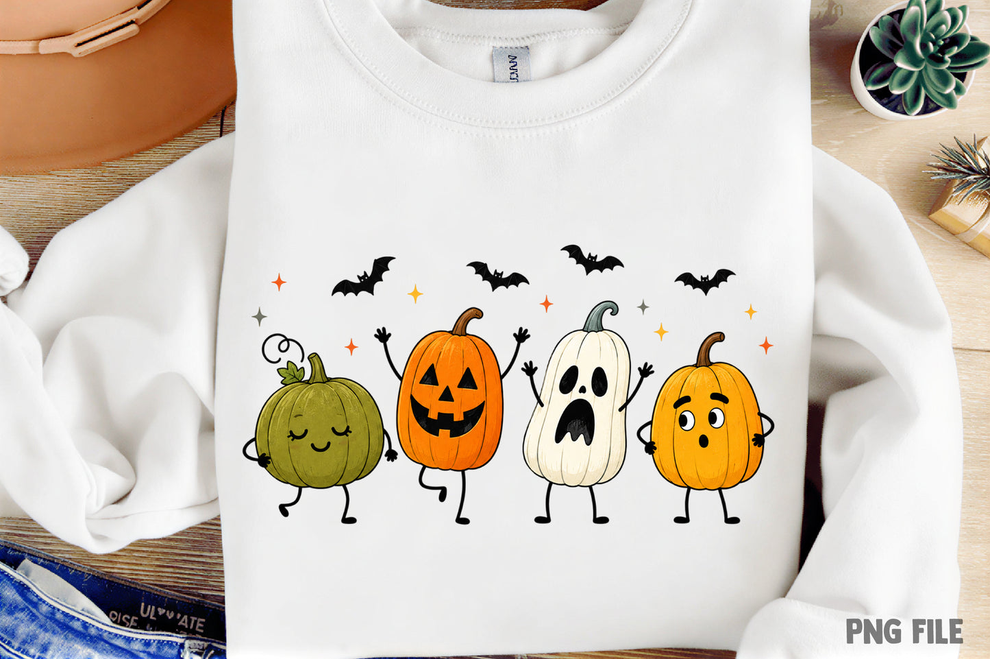 Happy Halloween Pumpkin PNG | Cute Pumpkin Ghost Bat Doodle Clipart | Spooky Fall Halloween Graphic
