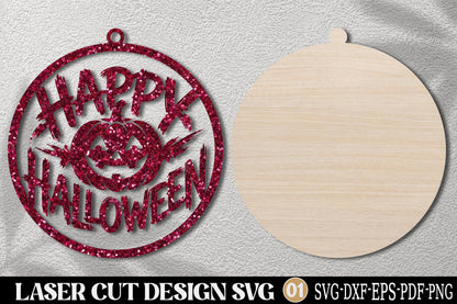 Happy Halloween Pumpkin Laser Cut SVG | Spooky Pumpkin Ornament Design