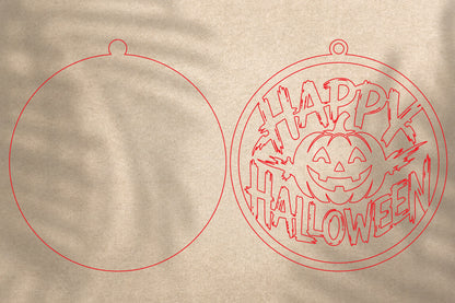 Happy Halloween Pumpkin Laser Cut SVG | Spooky Pumpkin Ornament Design