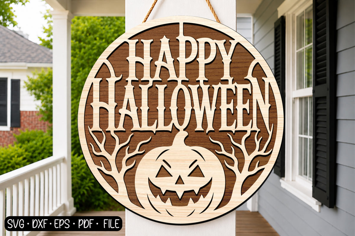 Happy Halloween Round Sign SVG | Pumpkin Halloween Laser Cut SVG