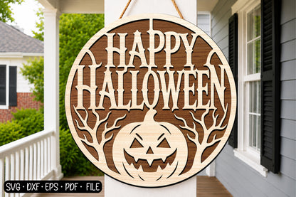 Happy Halloween Round Sign SVG | Pumpkin Halloween Laser Cut SVG