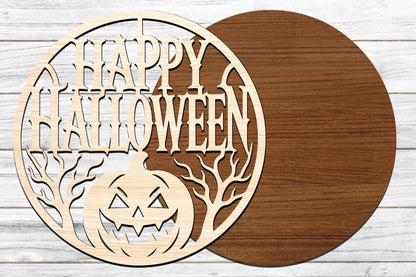 Happy Halloween Round Sign SVG | Pumpkin Halloween Laser Cut SVG